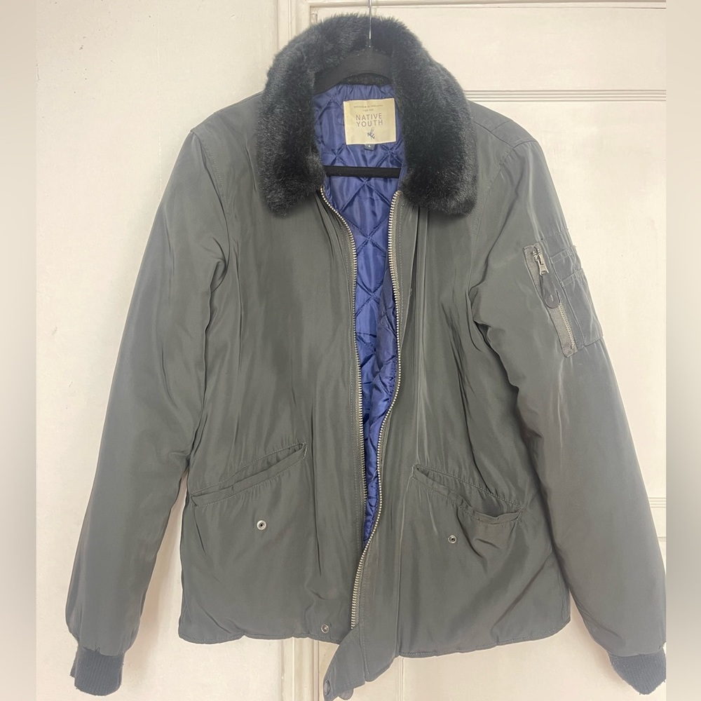 Mens Native Youth Fur collared Bomber Jacket